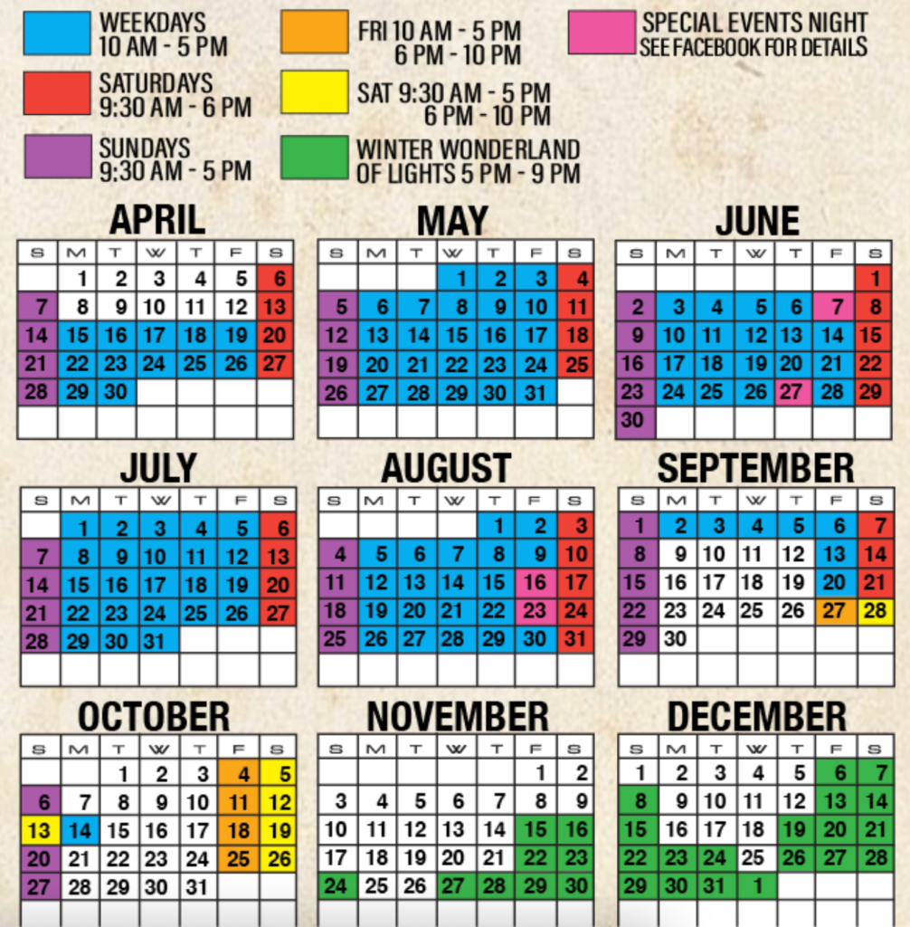 2025 Schedule for the Animal Park
