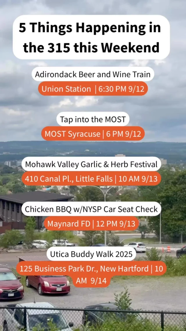 Check out what’s happening in the 315 this weekend. 5 things to check out. Sign up for our weekly newsletter for more. #cny #mohawkvalley #utica #syracuse #littlefalls #whatshappening315